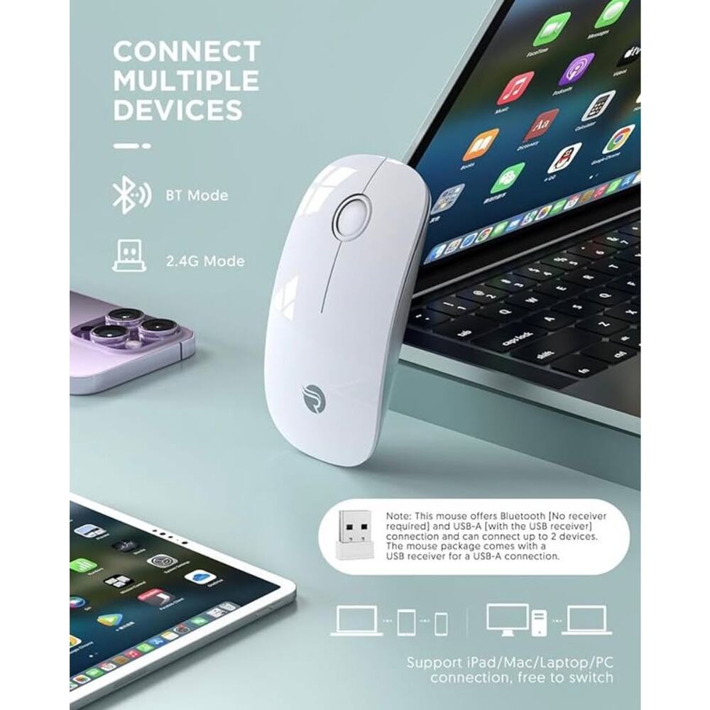 RAPIQUE Slim Dual-Mode Wireless Mouse (White)